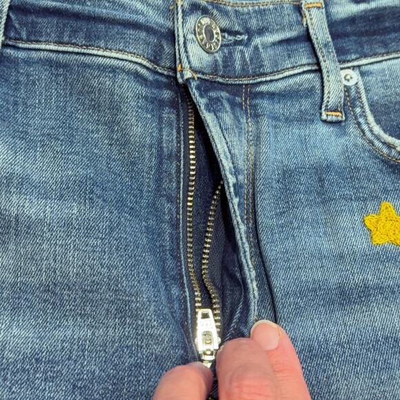 AGOLDE Jeans Womens 31 Blue Denim High Rise Star Embroidery Distressed Raw Hem - Picture 2 of 11